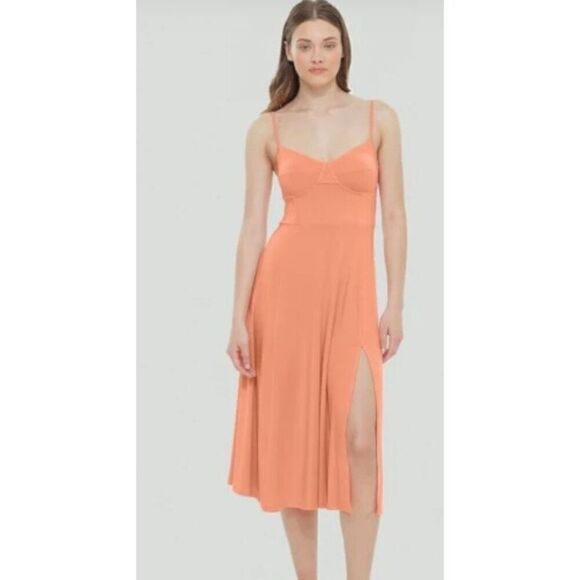 DEX - NWT - L Sz MEDIUM Structured-Bodice Knit Midi Dress in Peach Coral. LOVELY - Picture 12 of 14